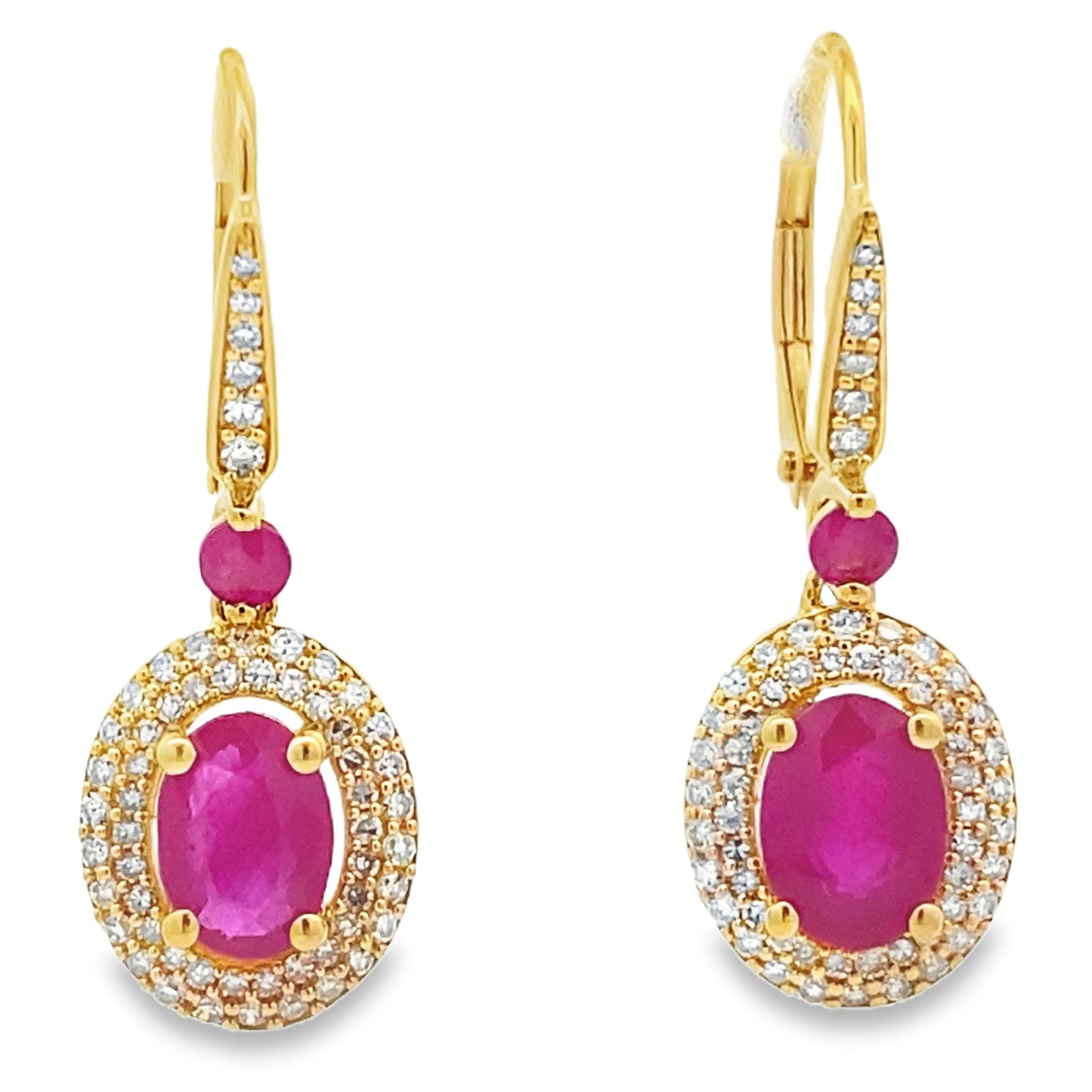 Boucles d'oreilles pendantes en rubis et diamants de 3,50 ct en or jaune 10KT