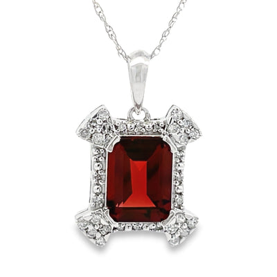 1.87ct Garnet and Diamond Pendant in 10KT White Gold