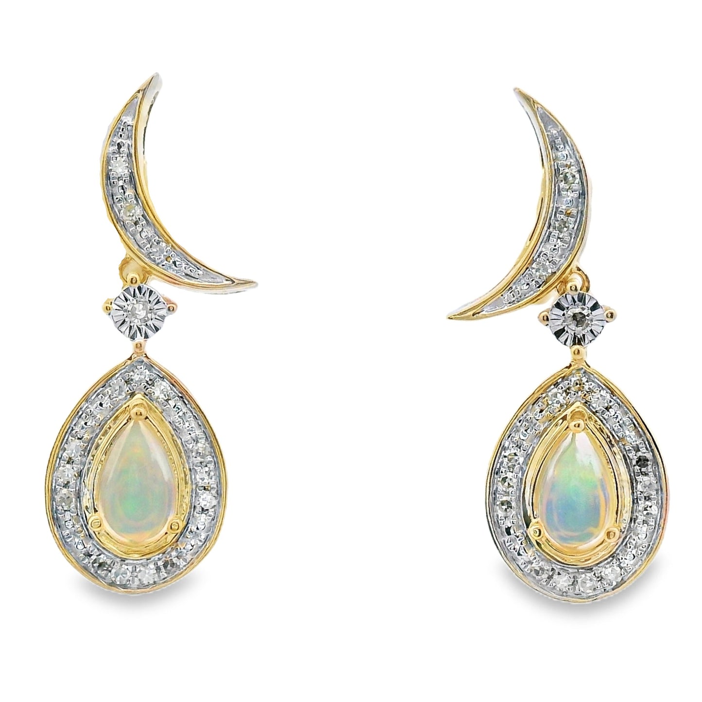 .42ct Opal Diamond Dangle Earrings in 10KT Yellow Gold