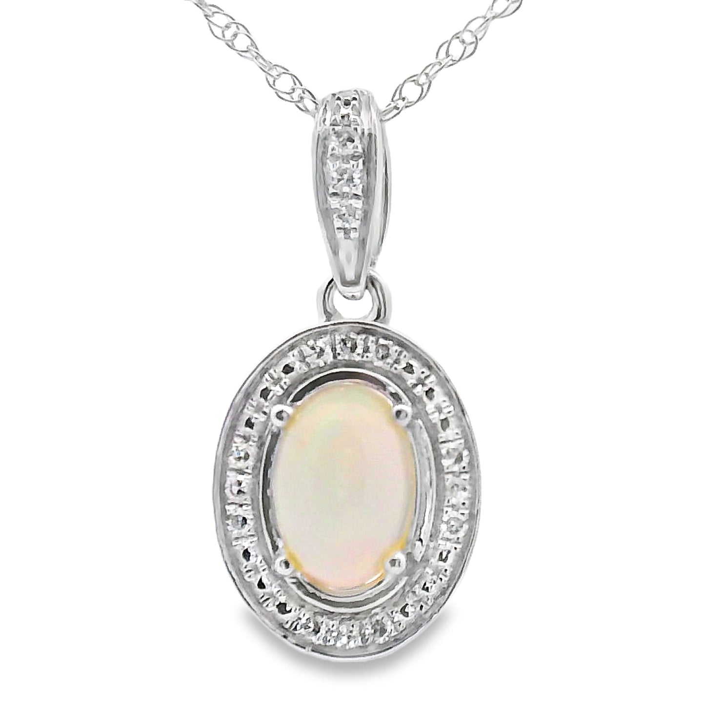 .04ct Pendentif en Opale et Diamant en Or Blanc 10KT