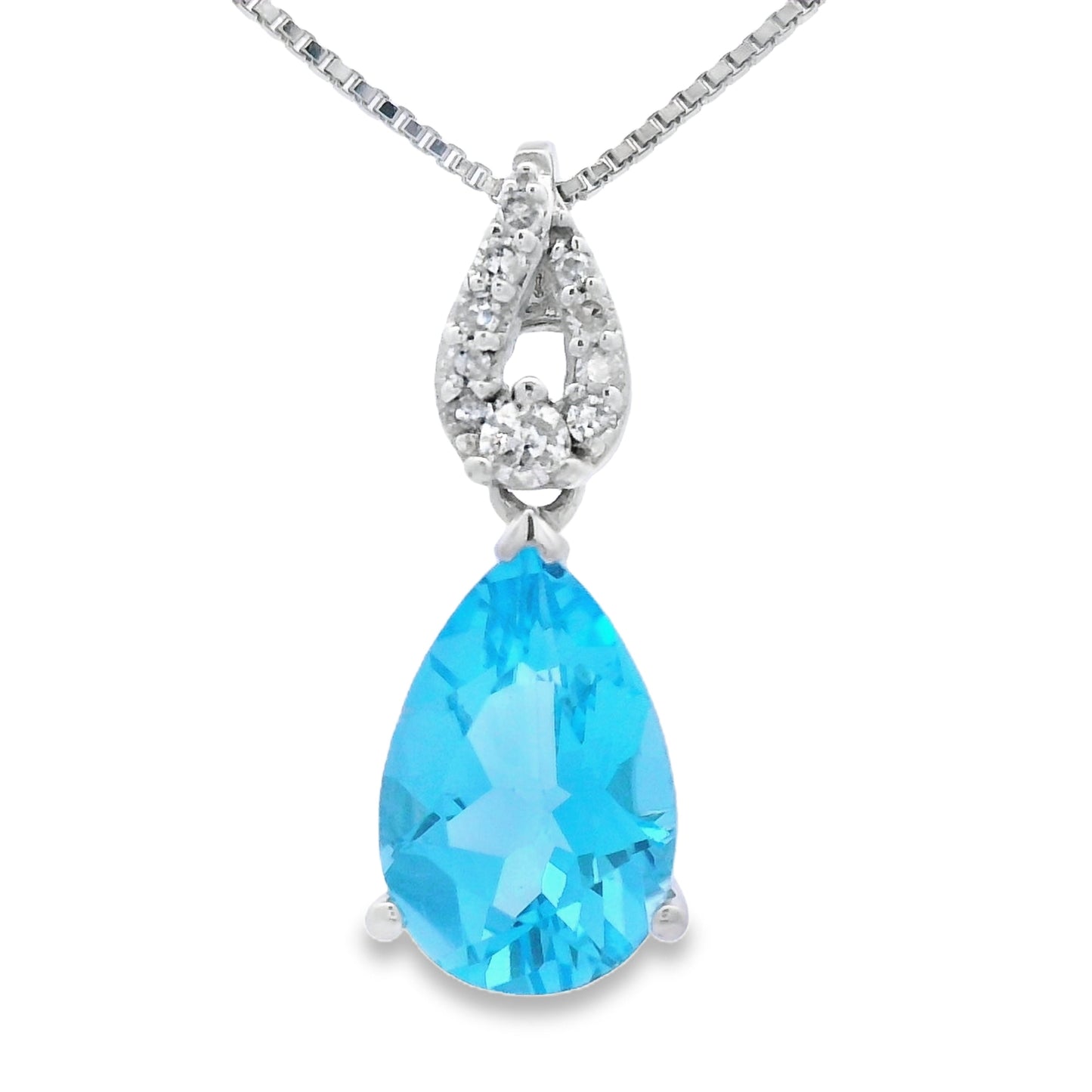 Colgante de Topacio Azul y Diamante en Oro Blanco de 10KT