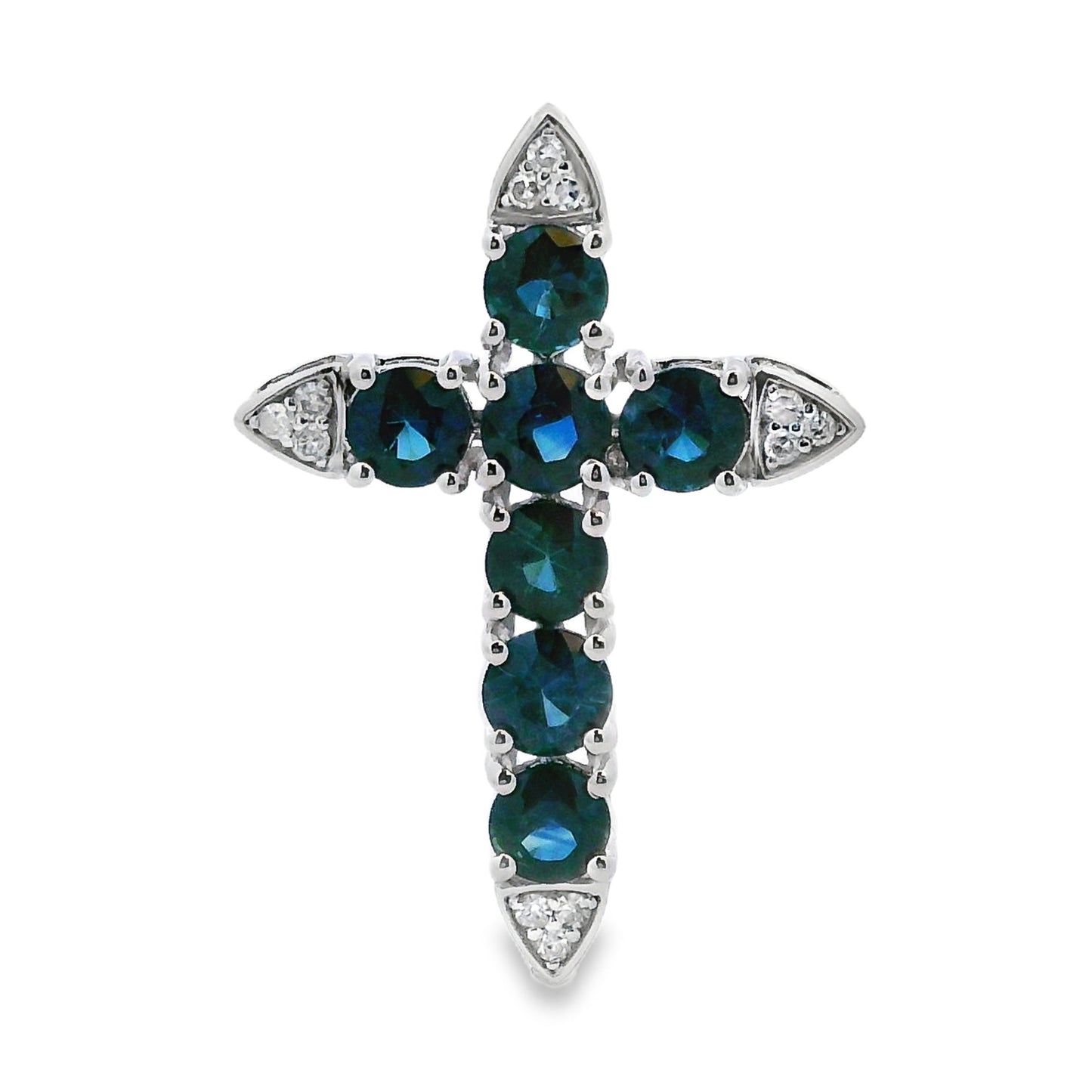 Pendentif Croix en Saphir de 1,68 ct en Or Blanc 14KT