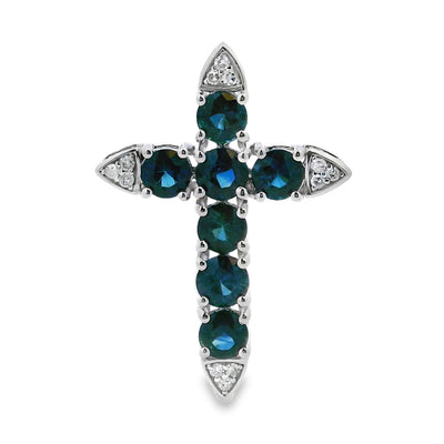 Pendentif Croix en Saphir de 1,68 ct en Or Blanc 14KT