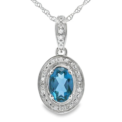 Pendentif en topaze bleue de Londres en or blanc 10KT