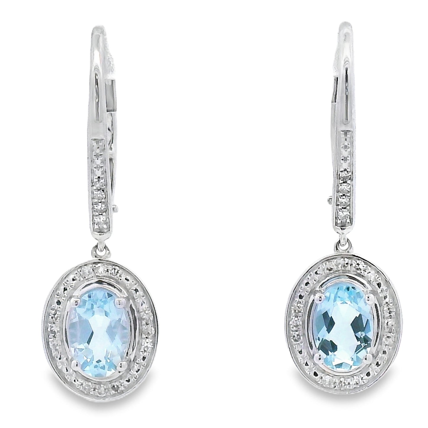 Aquamarine Diamond Dangle Earrings in 10KT White Gold