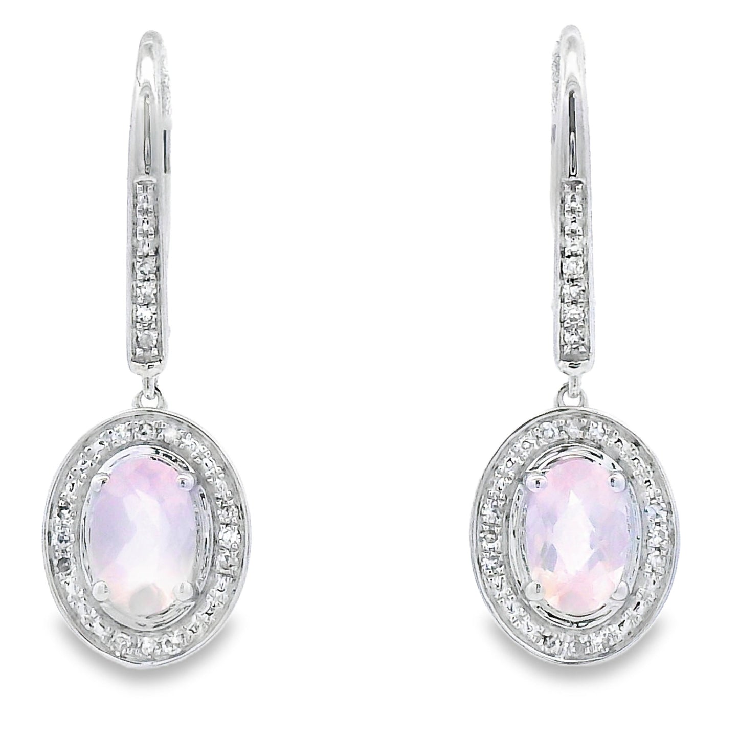 Boucles d'oreilles pendantes en diamant de quartz rose en or blanc 10KT