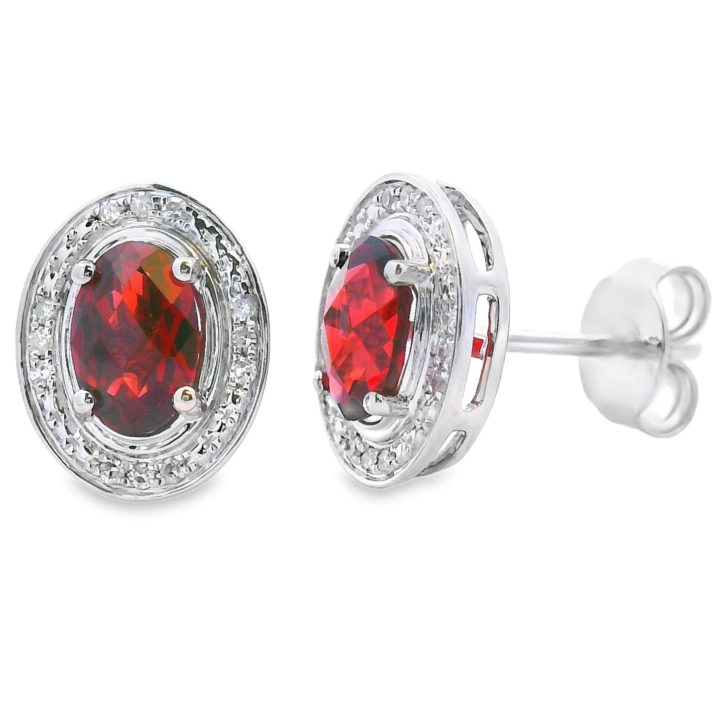 Pendientes de granate y diamante genuinos de 1.12ct en oro blanco de 10KT