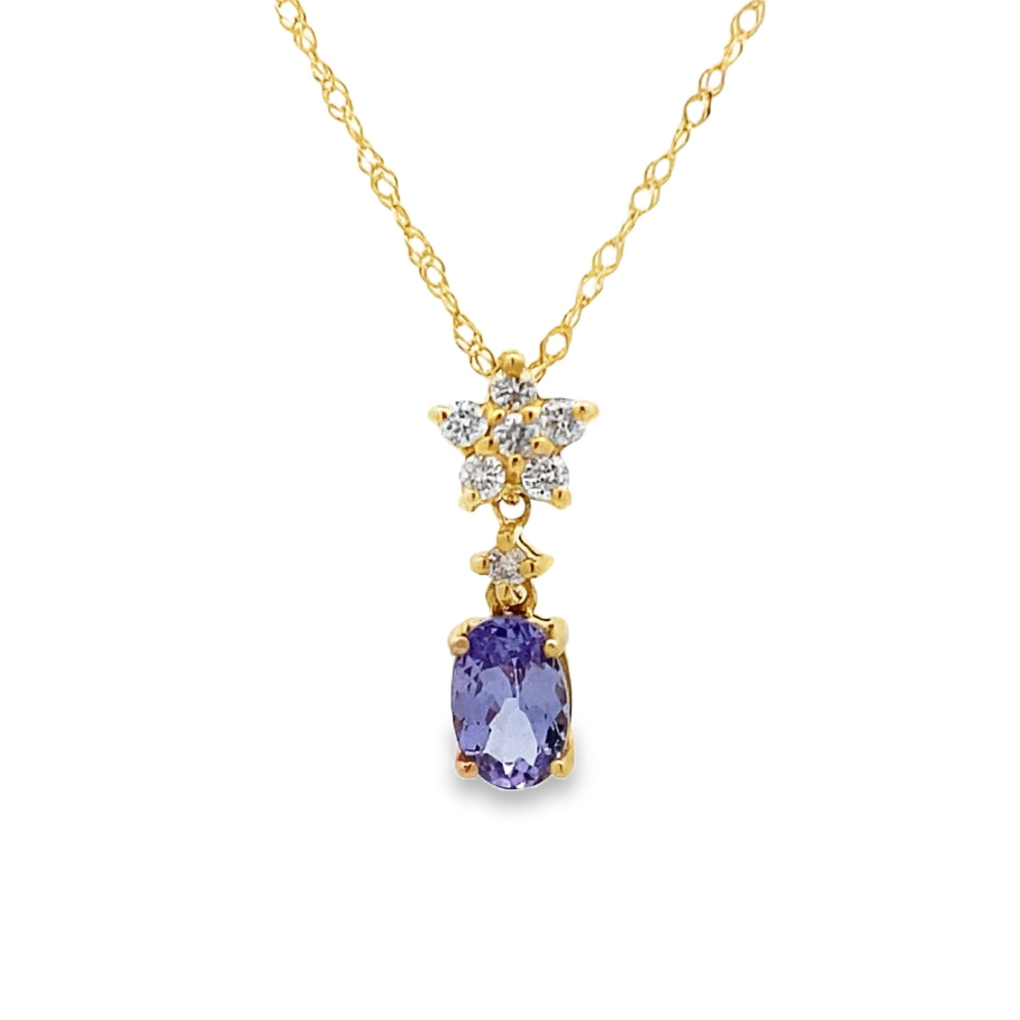 Pendentif en Tanzanite et Diamant en Or Jaune 14KT