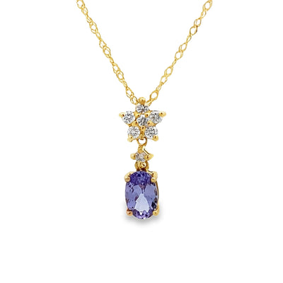 Pendentif en Tanzanite et Diamant en Or Jaune 14KT