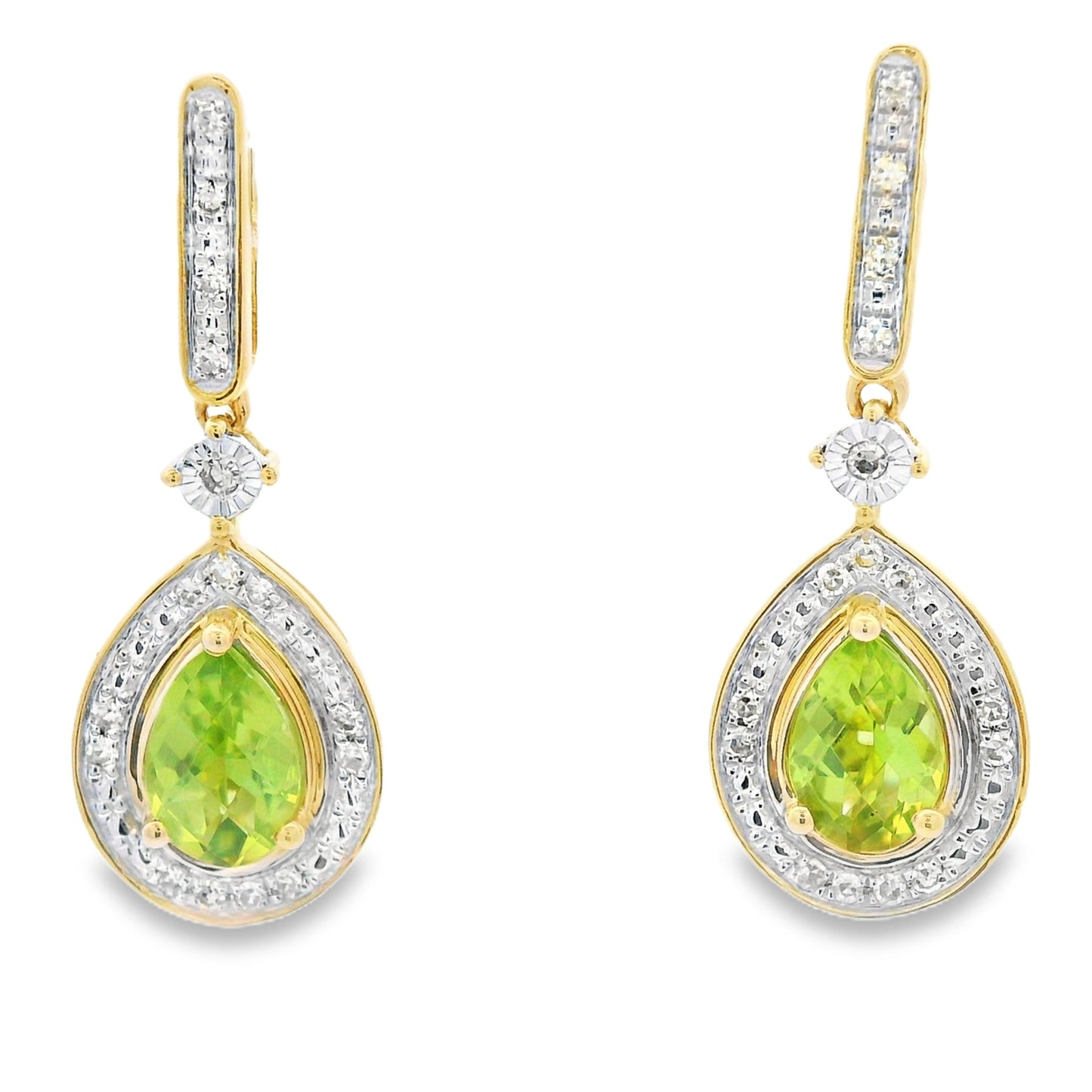 Pendientes colgantes de diamantes de peridoto de 0.96ct en oro amarillo de 10KT