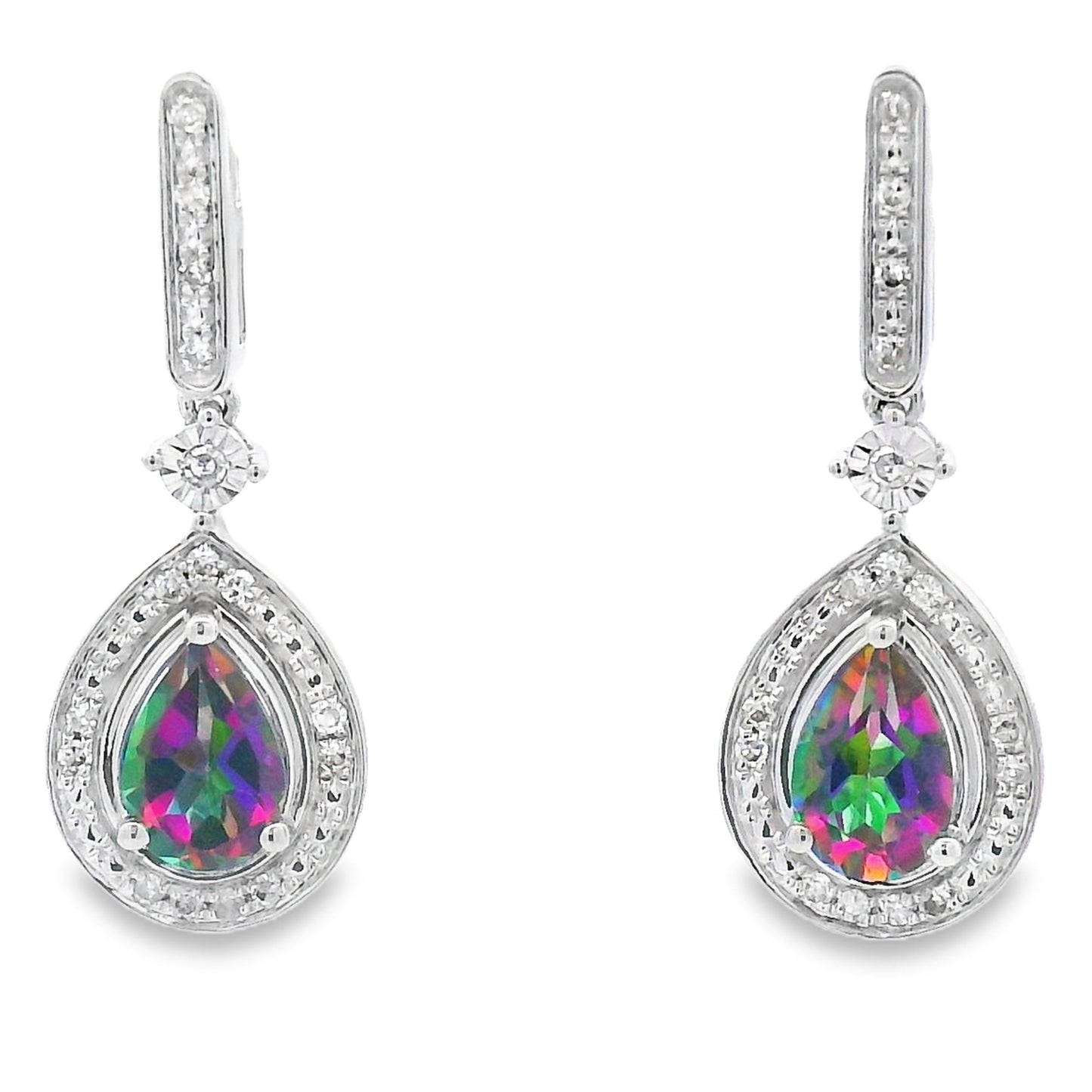 Mystic Fire Topaz Dangle Earrings in 10KT White Gold