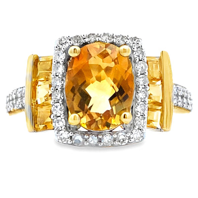 Bague en Citrine et Diamants de 2,47 ct en Or Jaune 10KT