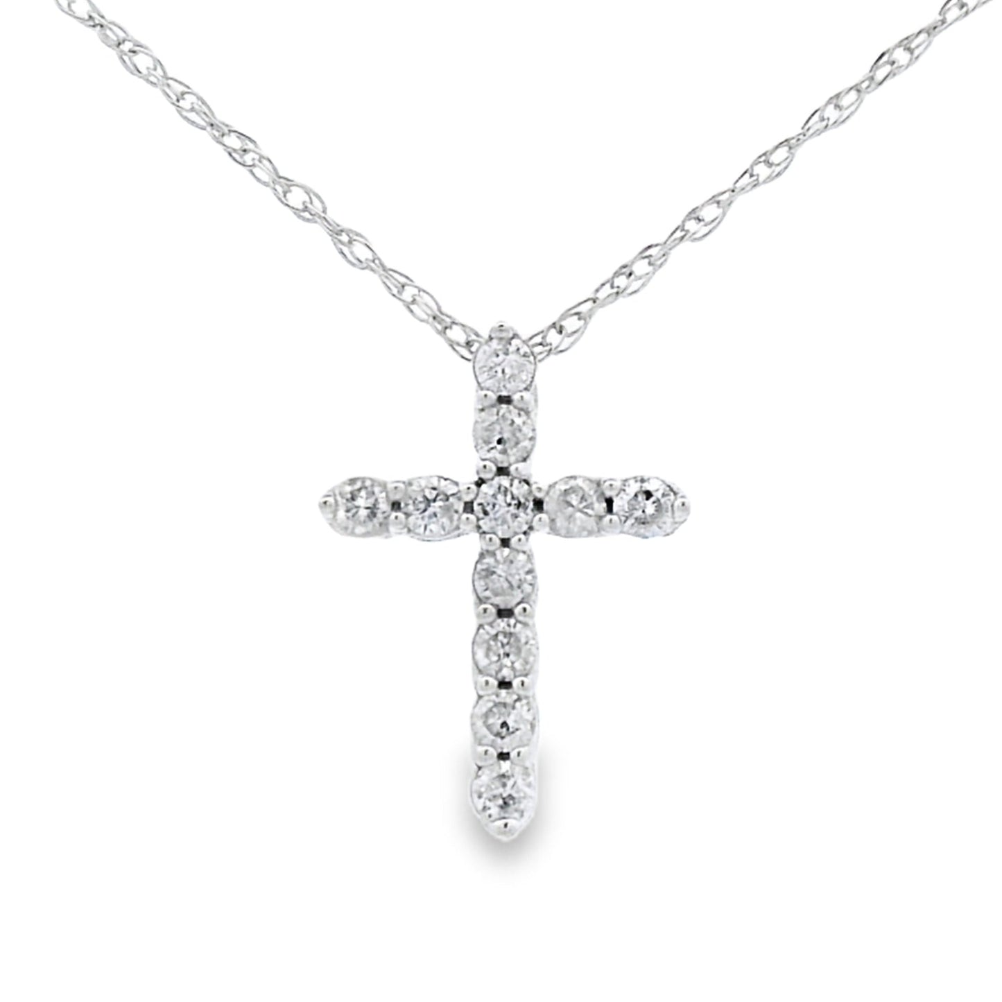 Colgante de Cruz de Diamante de 0.12ct en Oro Blanco de 14KT