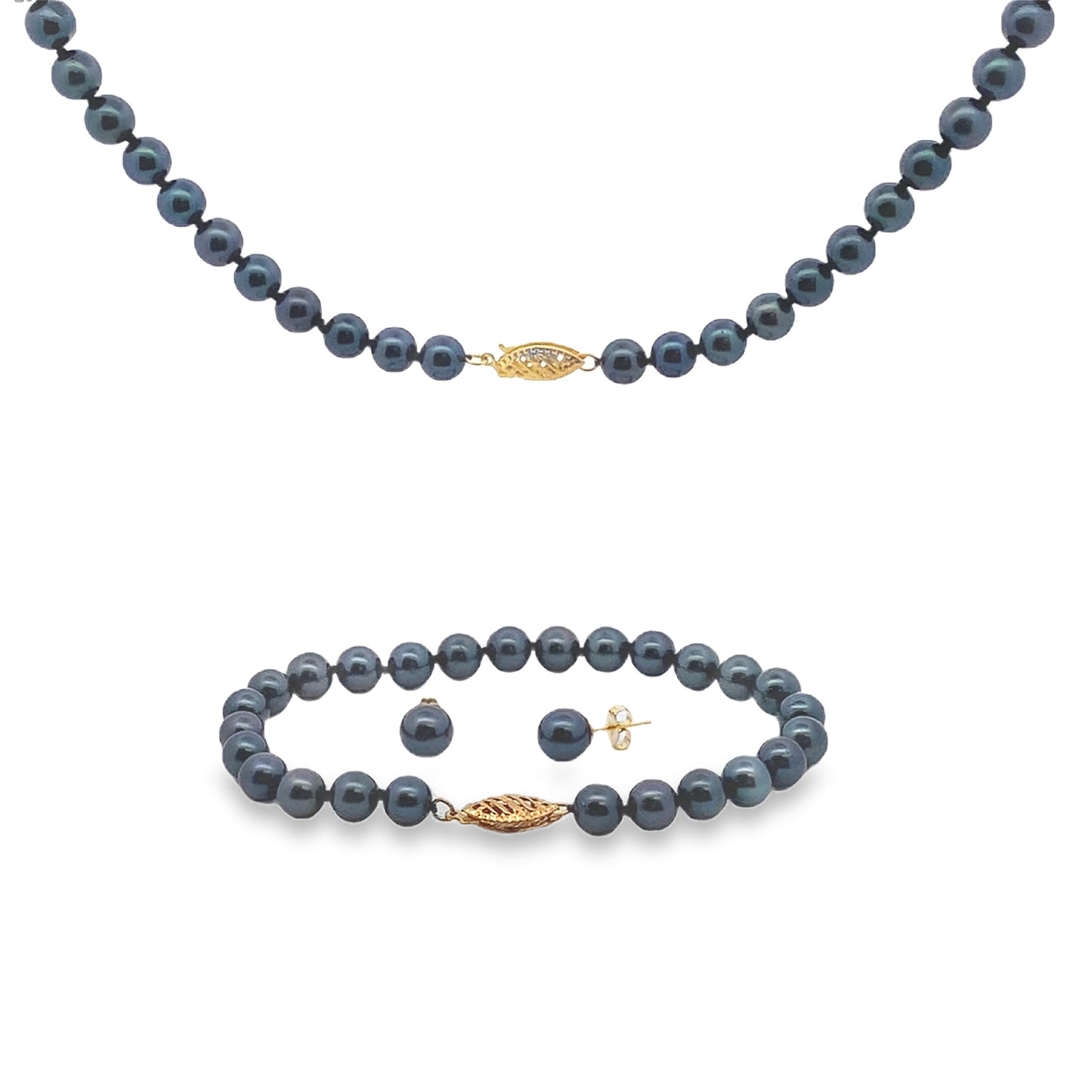 Ensemble de bijoux en perles Akoya véritables en or jaune 14KT