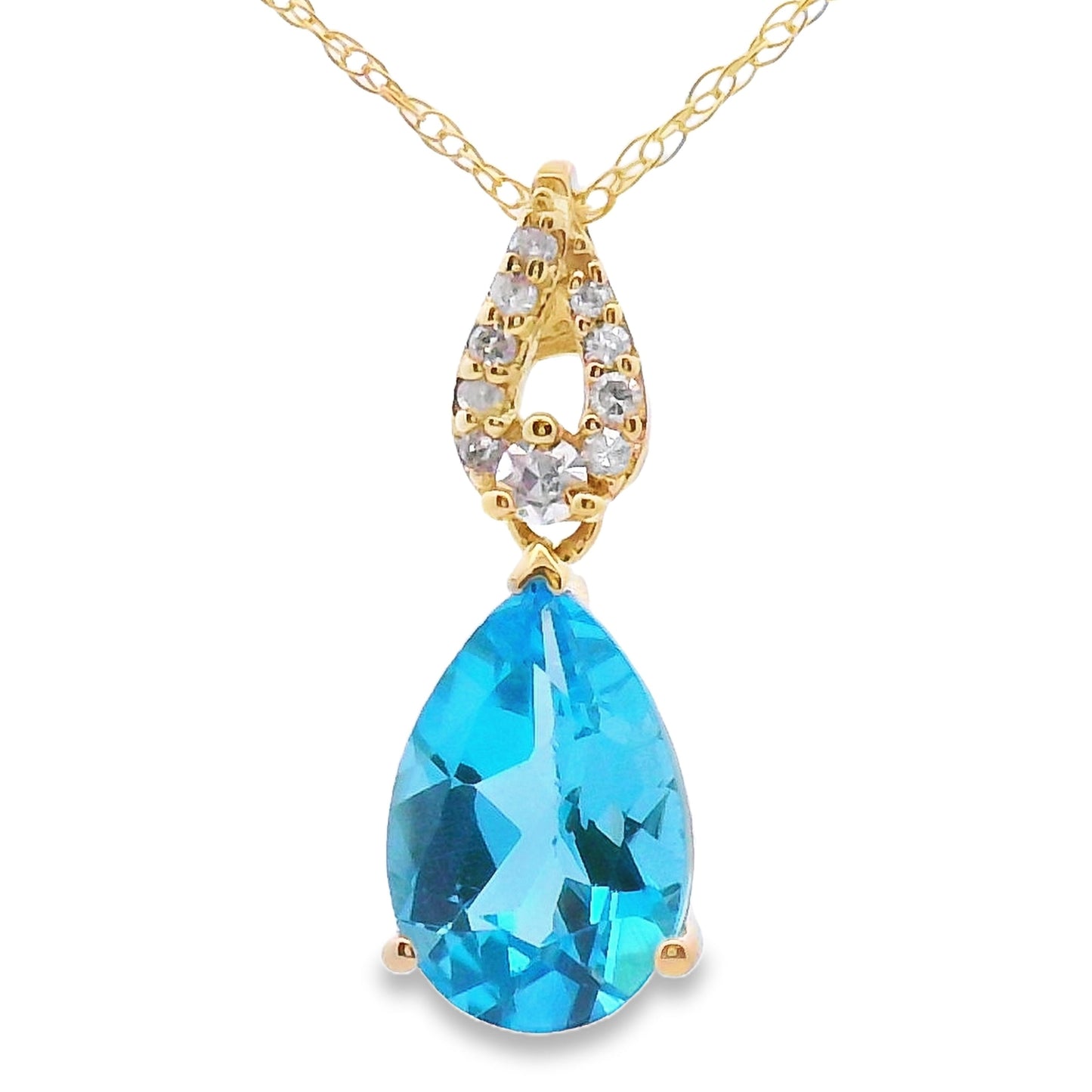 Blue Topaz and Diamond Pendant in 10KT Yellow Gold