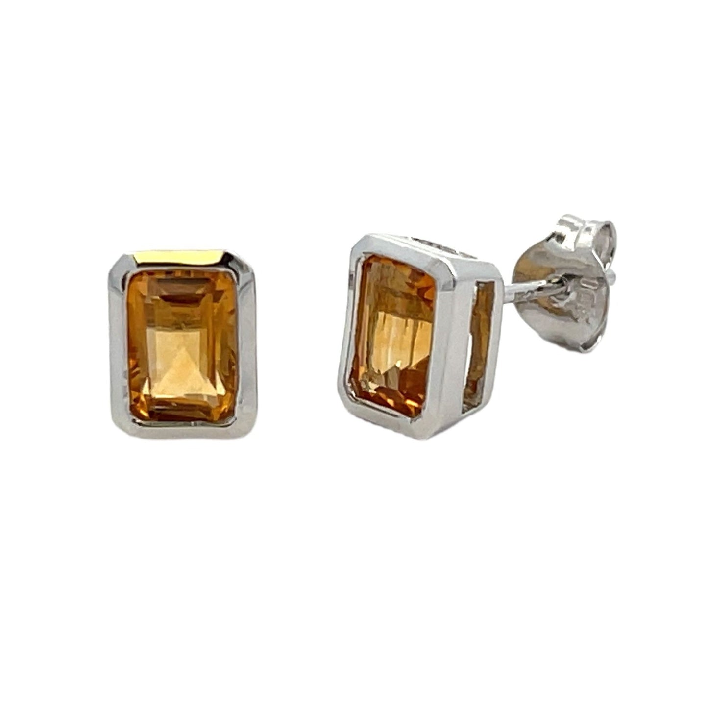 Pendientes de Stud de Citrino Genuino de 1.08ct en Oro Blanco de 10KT