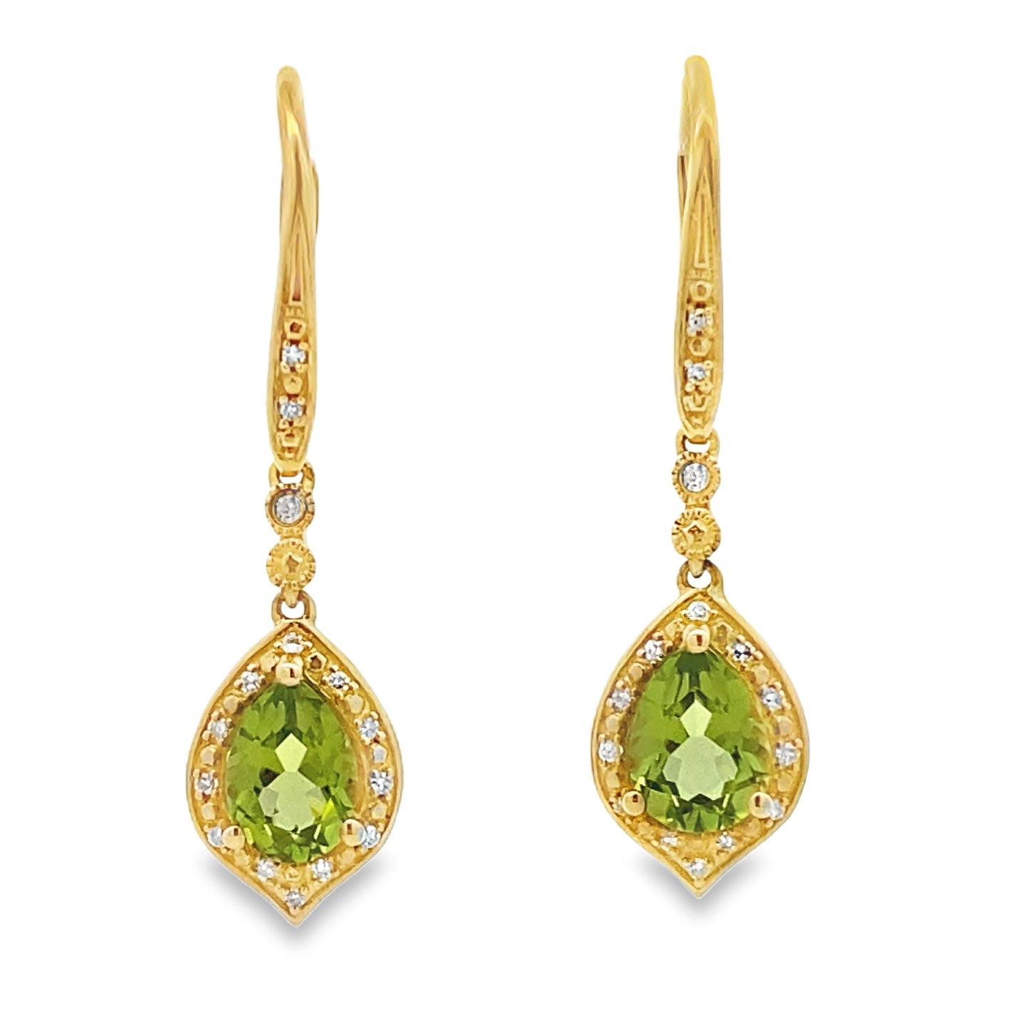 Boucles d'oreilles pendantes en péridot et diamants de 1,88 ct en or jaune 10KT