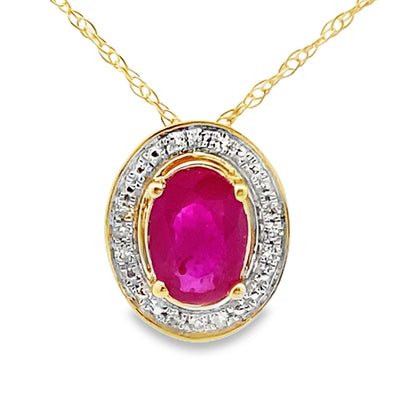 .63ct Pendentif en Rubis et Diamant en Or Jaune 10KT