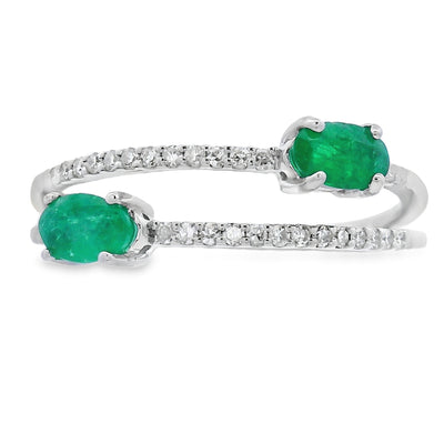 Bague en Émeraude et Diamant de 0,57 ct en Or Blanc 14KT