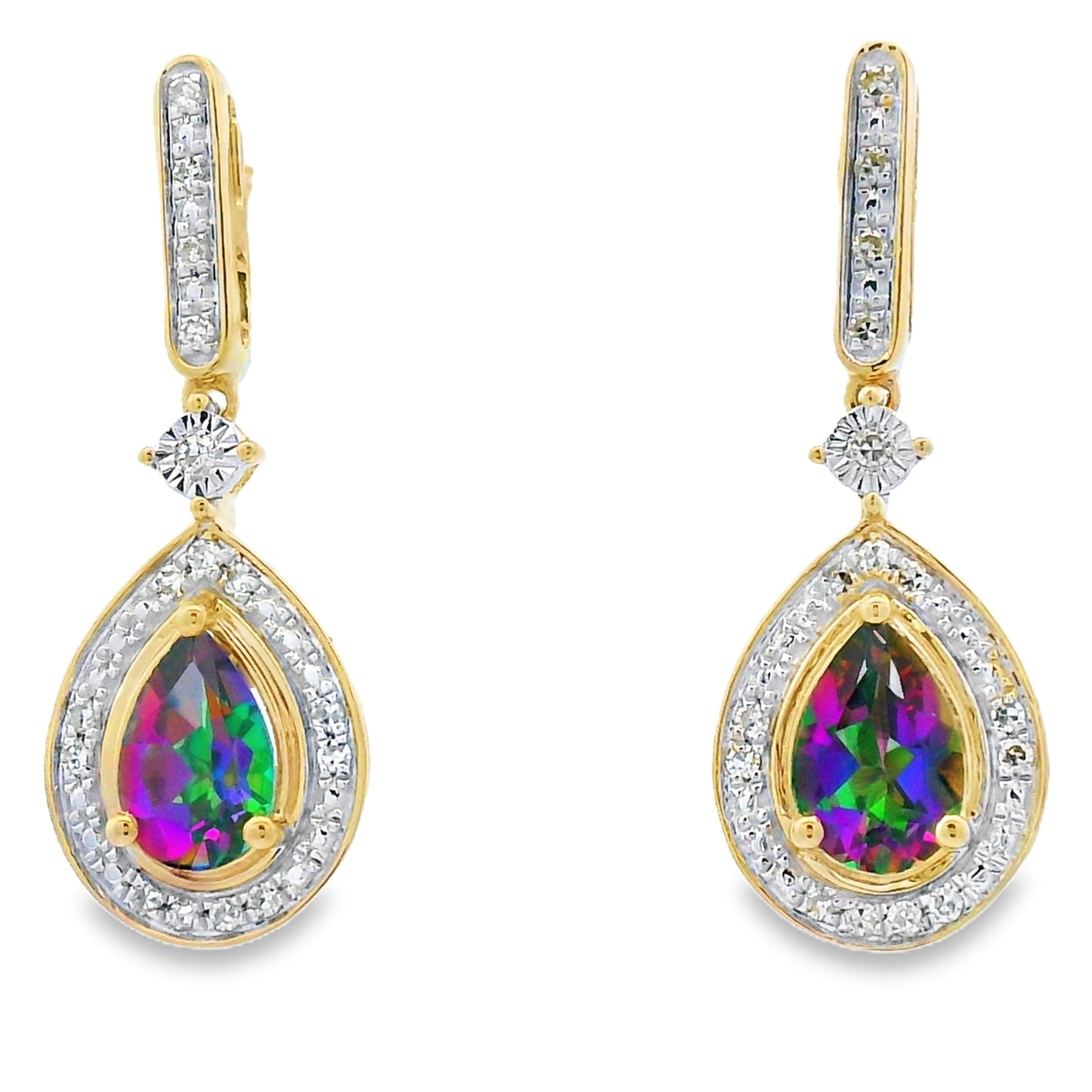 Boucles d'oreilles pendantes en topaze mystique en or jaune 10KT