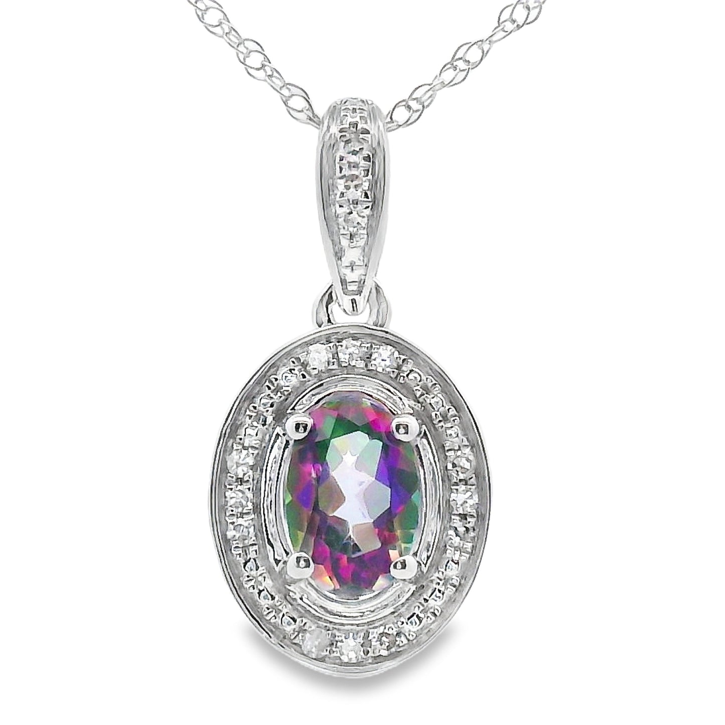 Mystic Fire Topaz Pendant in 10KT White Gold