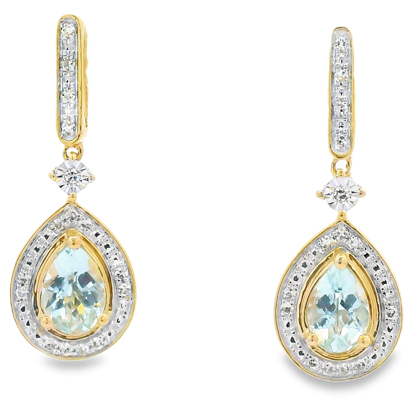 Aquamarine Diamond Dangle Earrings in 10KT Yellow Gold