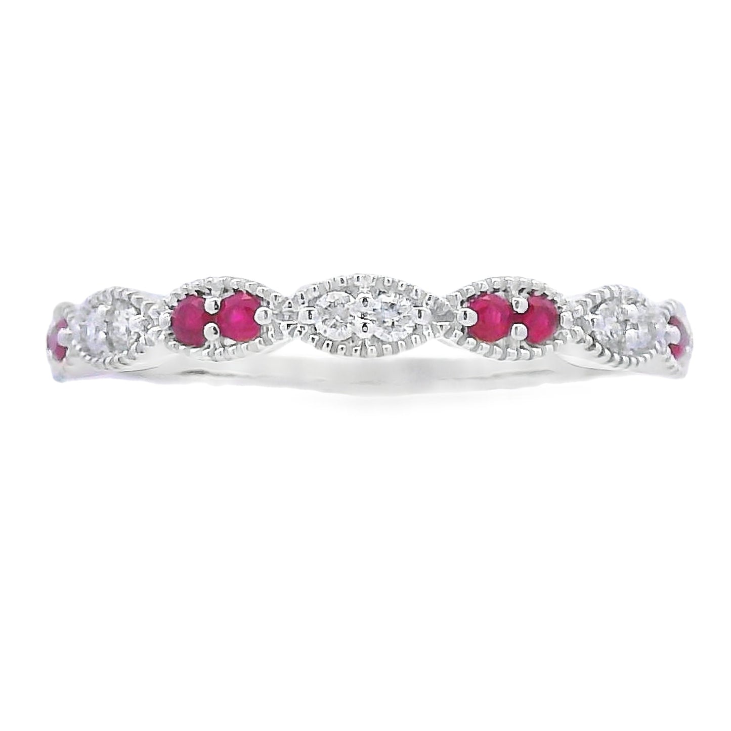.25ct Conjunto de Anillos Apilables de Rubí y Diamante en Oro Blanco de 14KT
