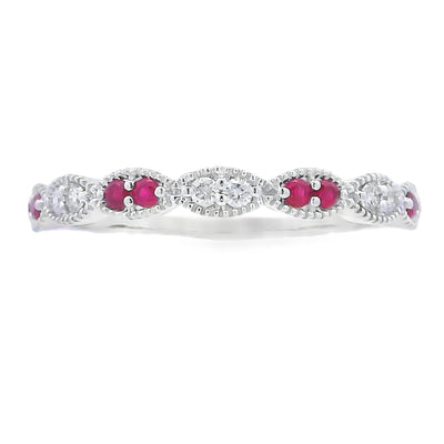 .25ct Bague Empilable en Rubis et Diamants en Or Blanc 14KT