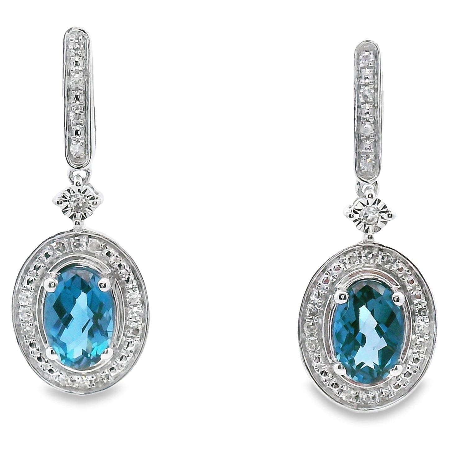 London Blue Topaz Dangle Earrings in 10KT White Gold