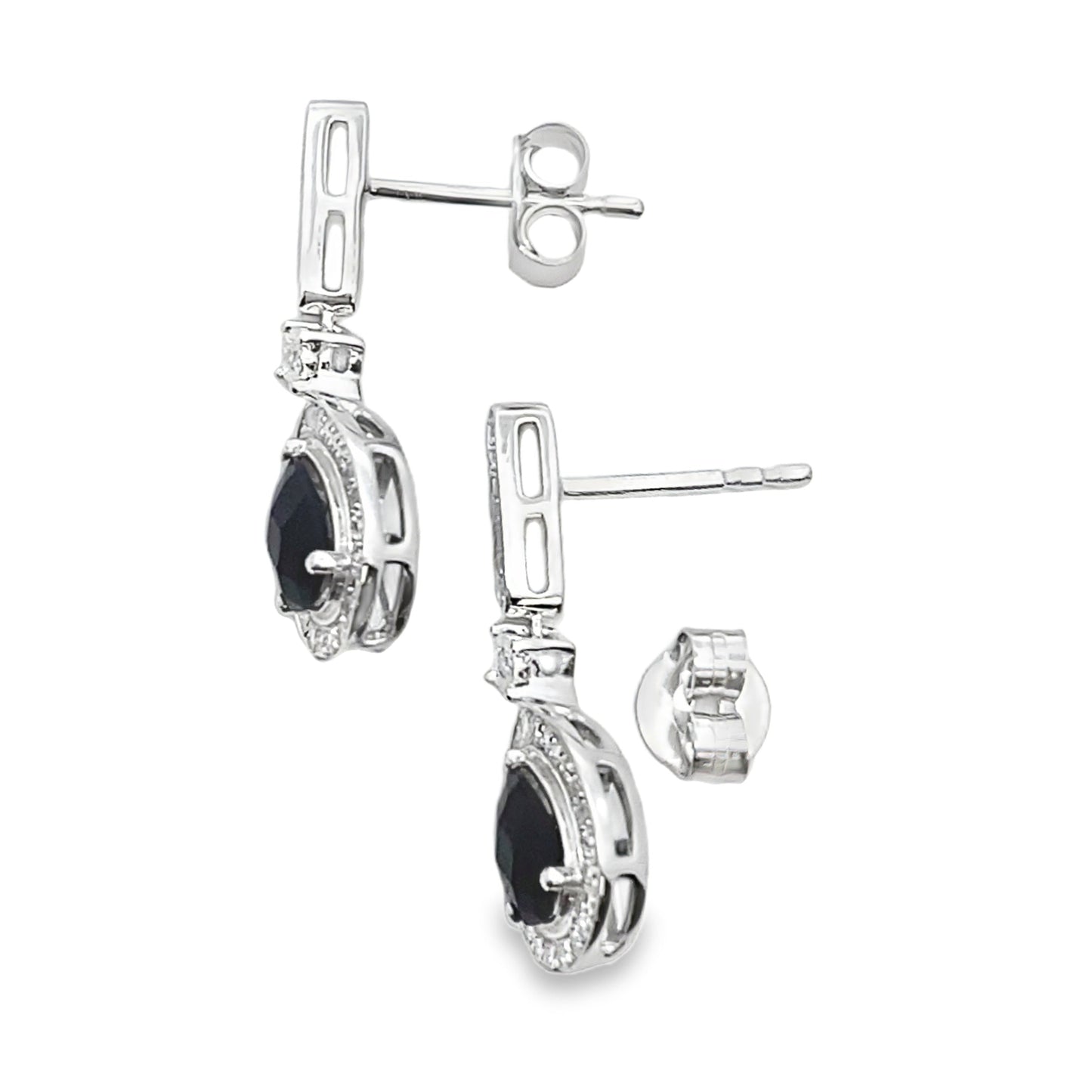 .84ct Onyx Diamond Dangle Earrings in 10KT White Gold