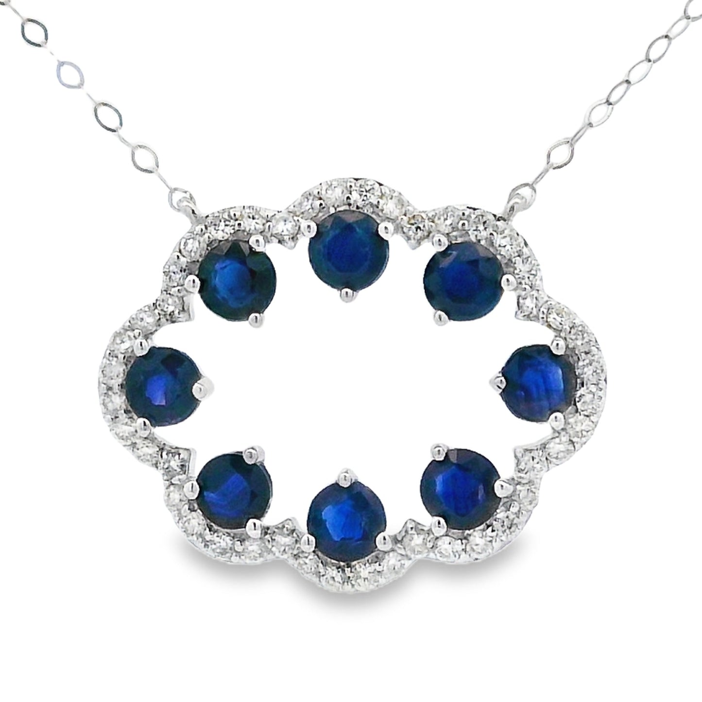 Sapphire Diamond Fashion Pendant in 14KT White Gold