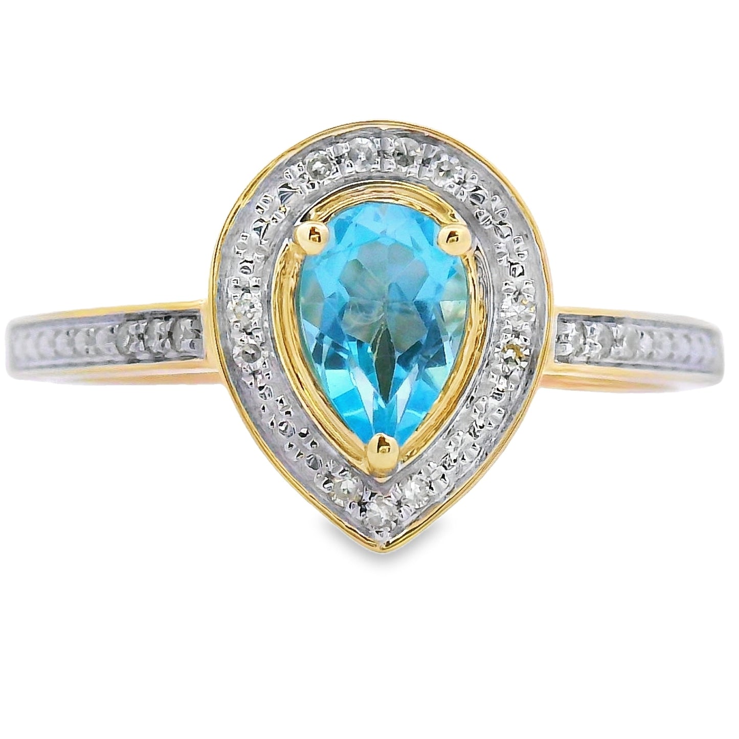 Anillo de Topacio Azul y Diamante de .54ct en Oro Amarillo de 10KT