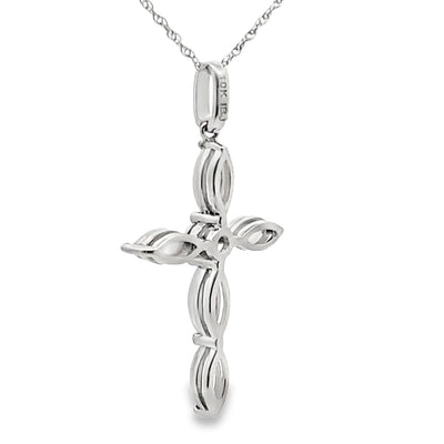 Pendentif Croix en Opale et Diamant en Or Blanc 10KT