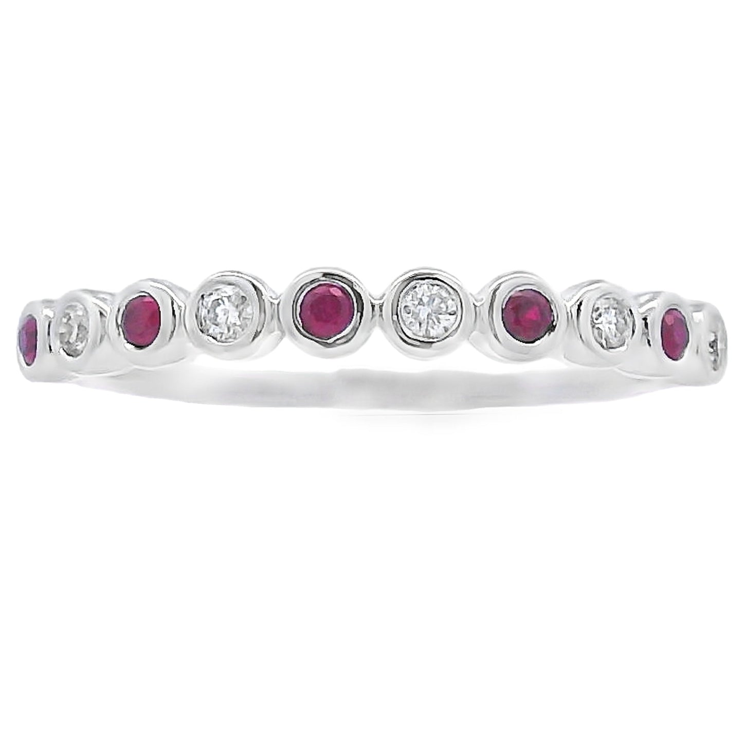 .18ct Conjunto de Anillos Apilables de Rubí y Diamante en Oro Blanco de 14KT