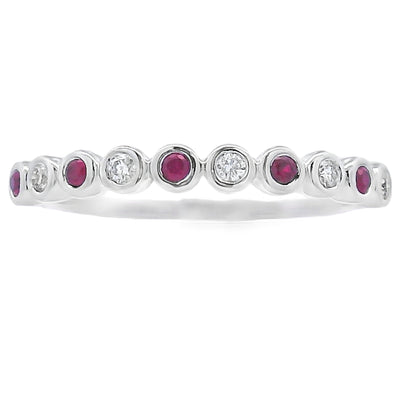 .18ct Bague Empilable en Rubis et Diamants en Or Blanc 14KT