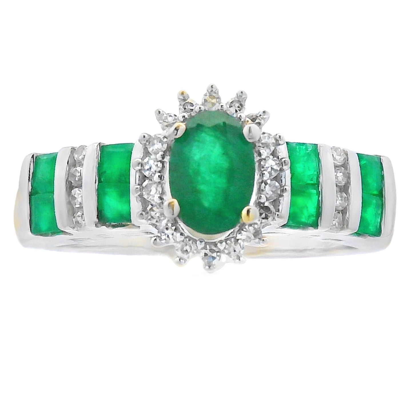 Genuine .80ct Emerald and Diamond Ring in 10KT White Gold