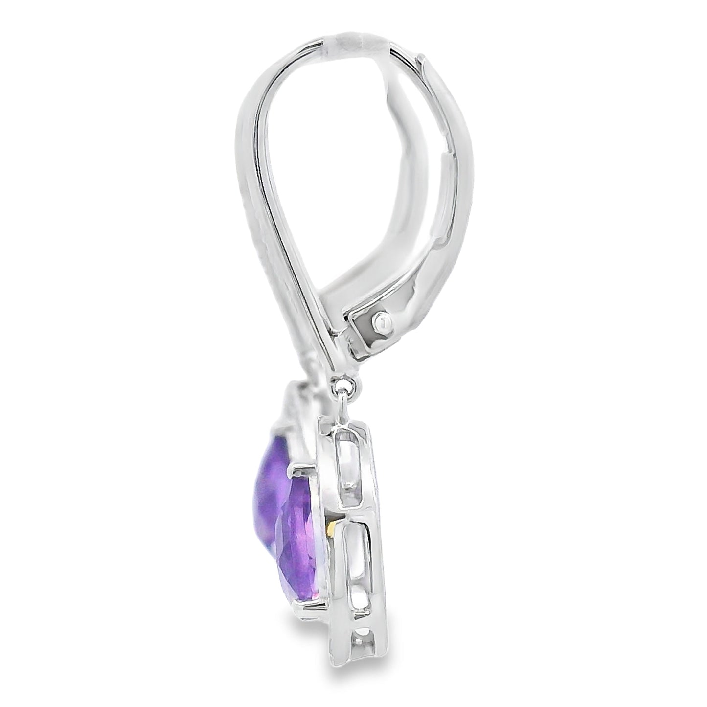 Boucles d'oreilles pendantes en améthyste et diamant de 0,88 ct en or blanc 10KT