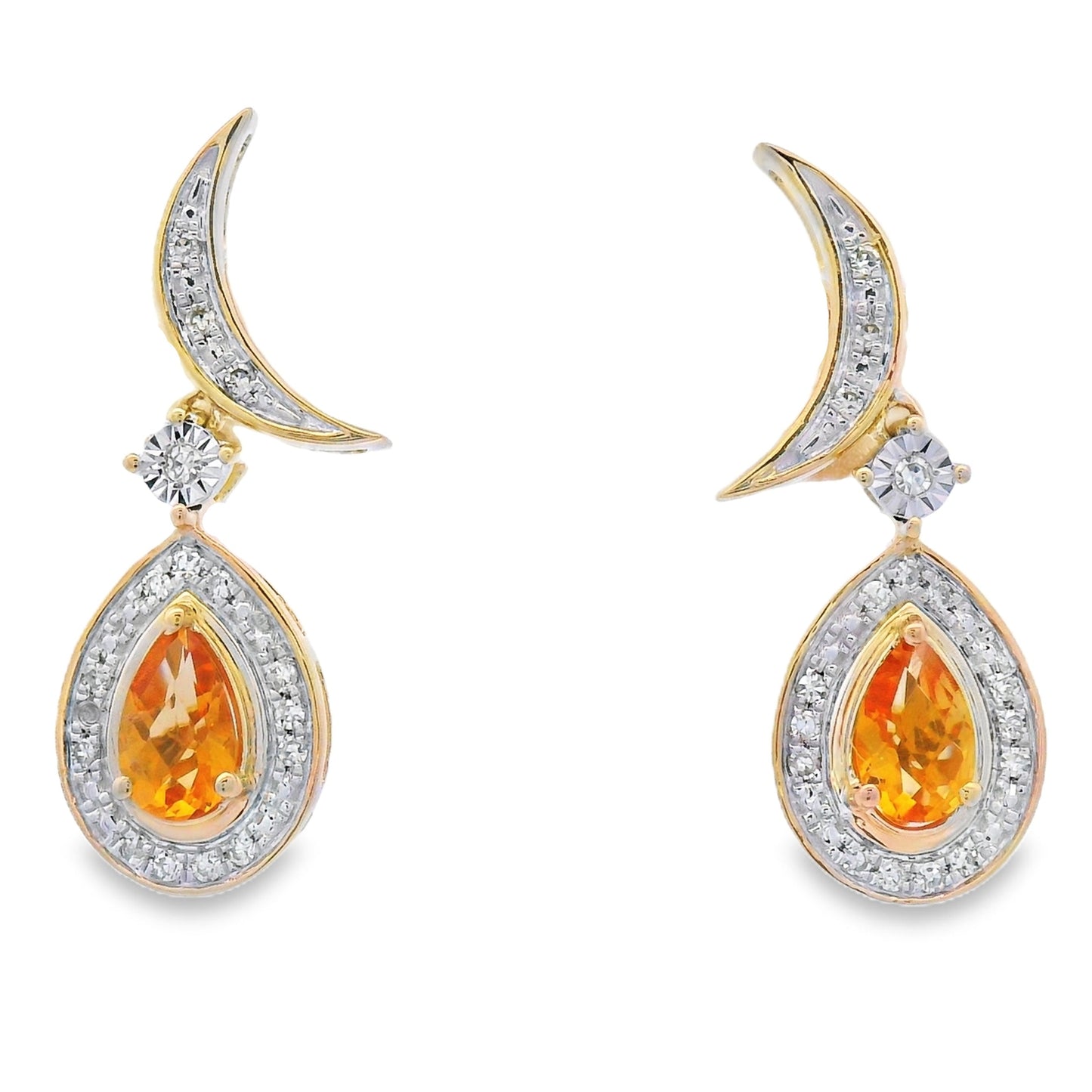 Boucles d'oreilles pendantes en diamant citrine de 0,48 ct en or jaune 10KT