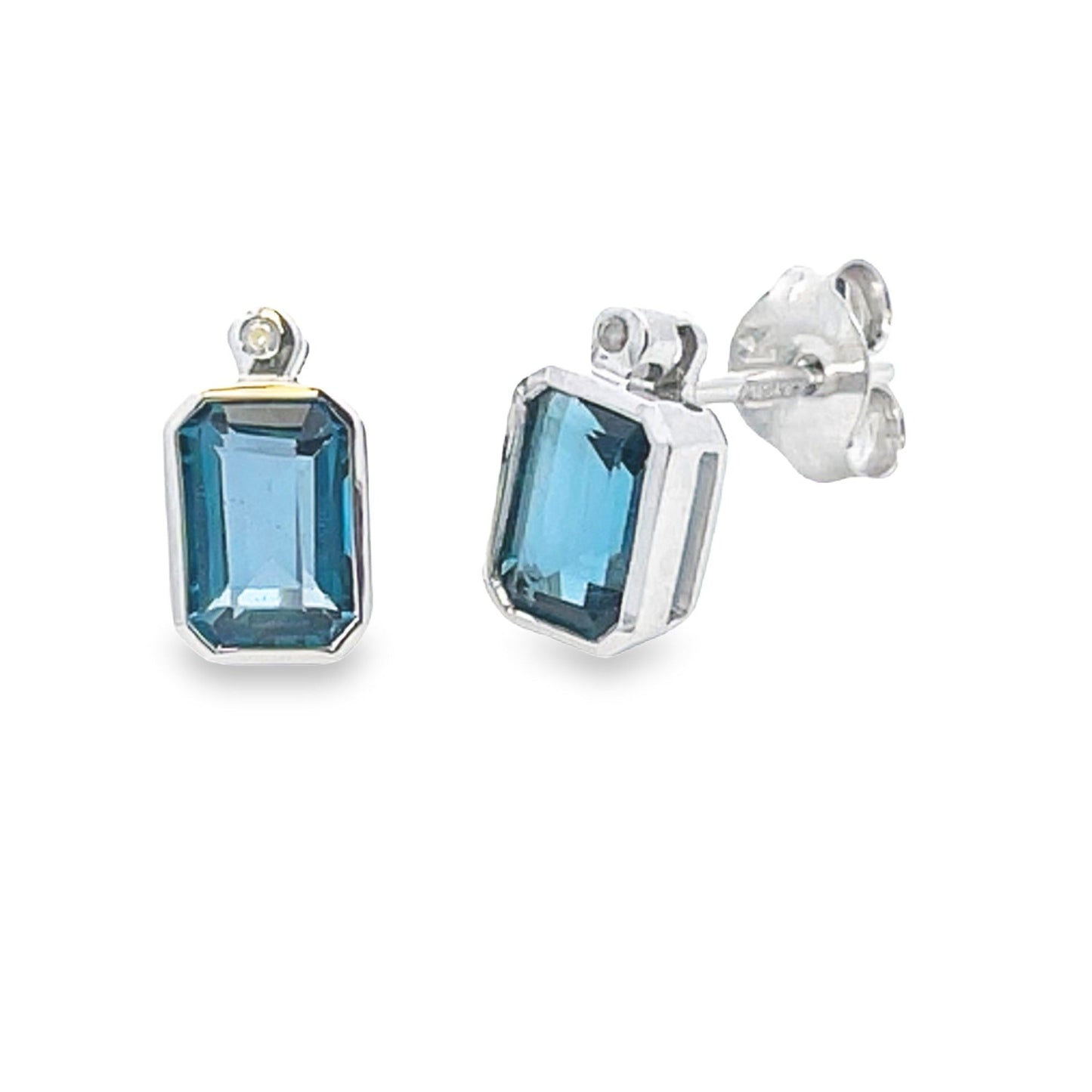 London Blue Topaz Diamond Stud Earrings in 10KT White Gold