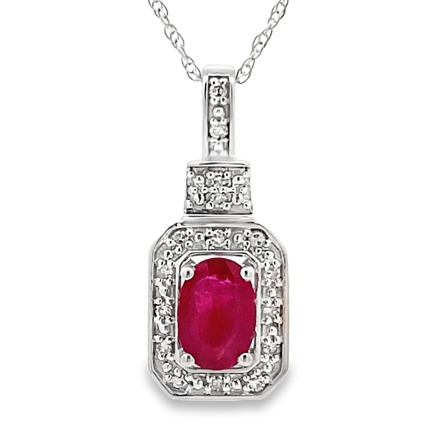 .66ct Pendentif en Rubis et Diamants en Or Blanc 10KT