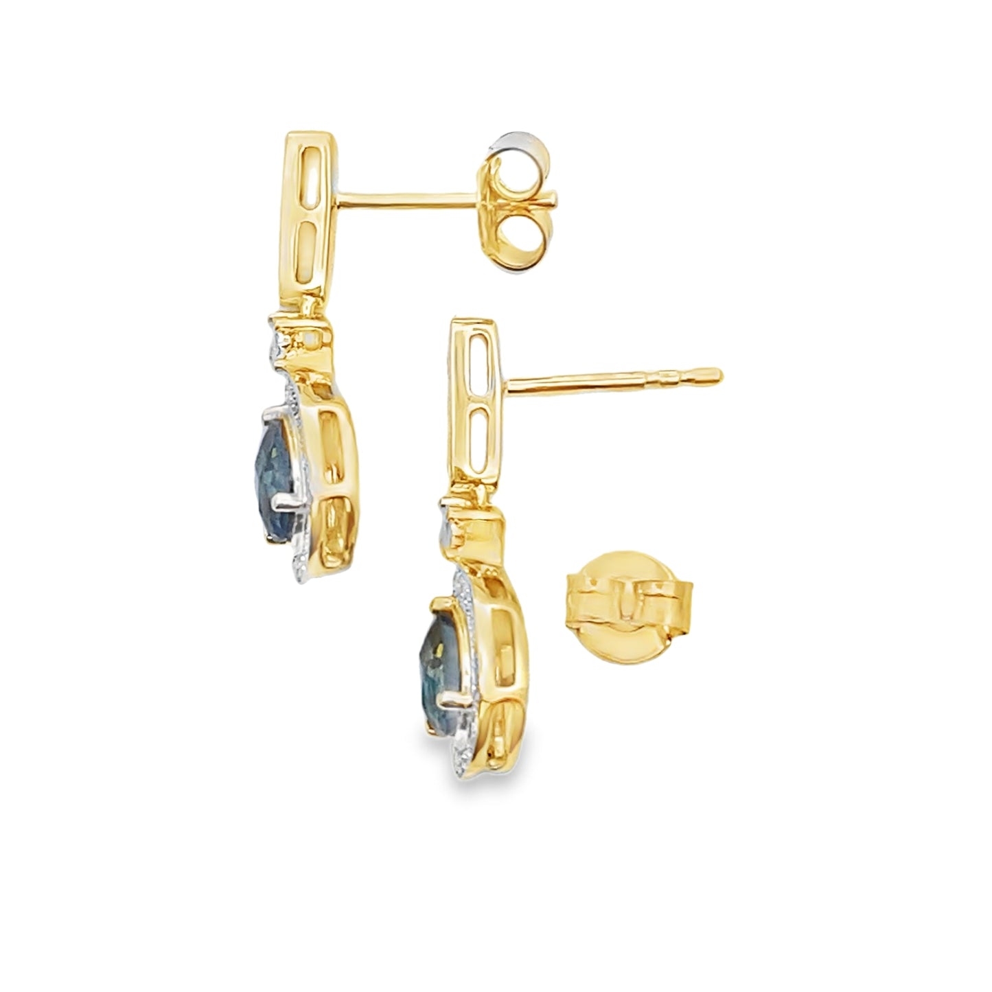 Boucles d'oreilles pendantes en topaze bleue de Londres en or jaune 10KT