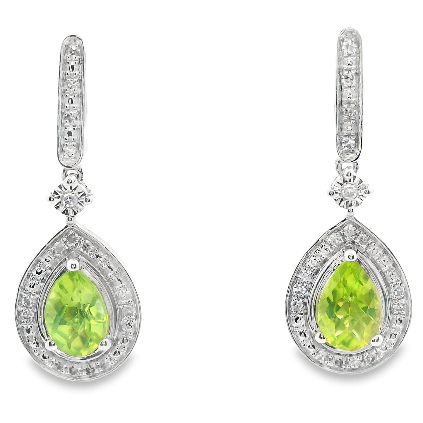 .96ct Peridot Diamond Dangle Earrings in 10KT White Gold