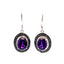 .38ct Aretes Colgantes de Diamante y Amatista en Plata Esterlina