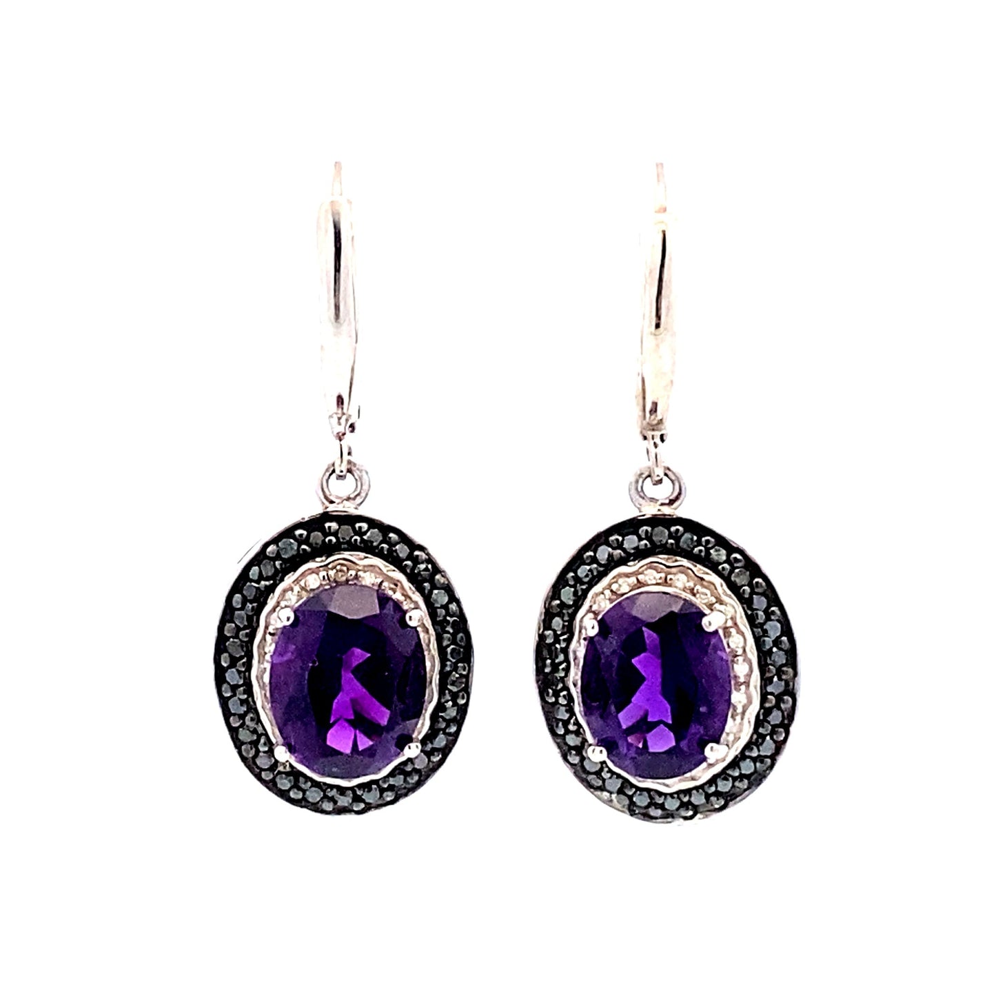 .38ct Aretes Colgantes de Diamante y Amatista en Plata Esterlina