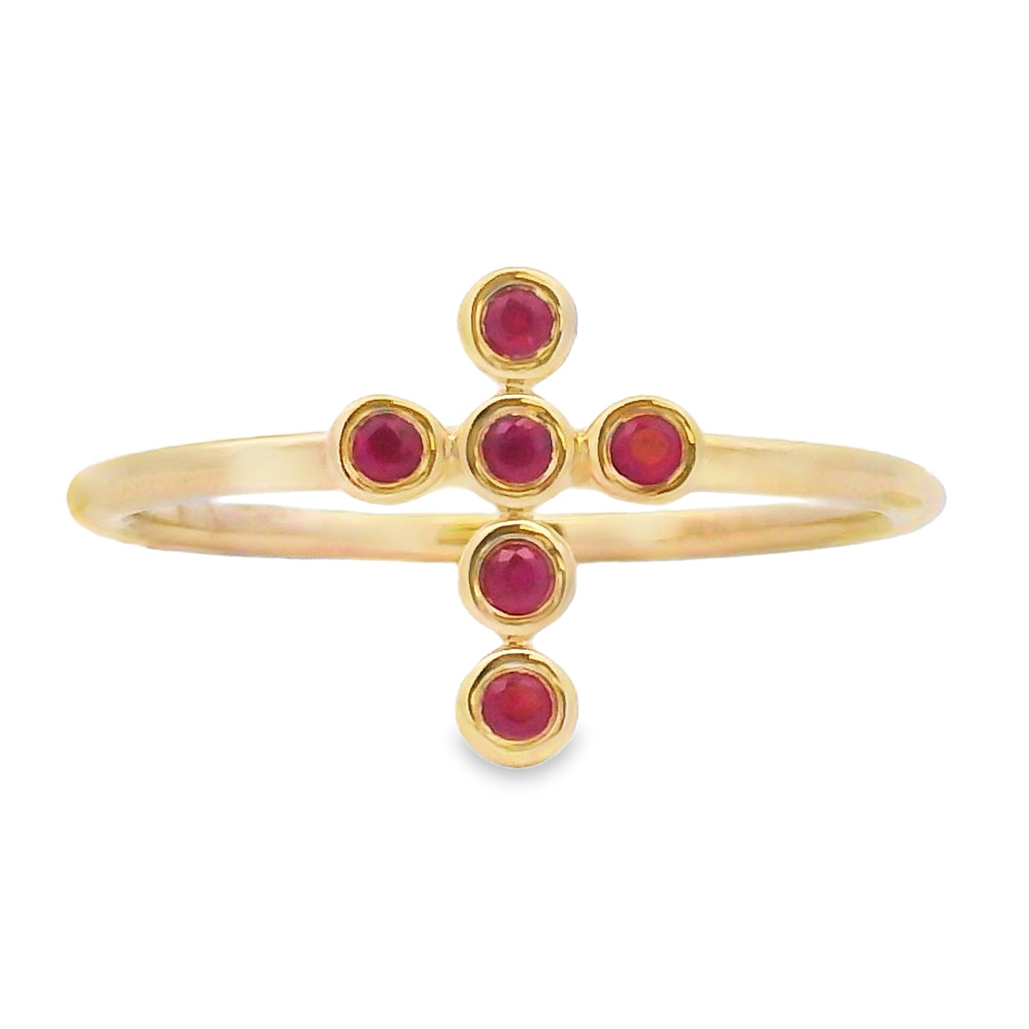 Anillo Cruz de Rubí Natural en Oro Amarillo de 14KT