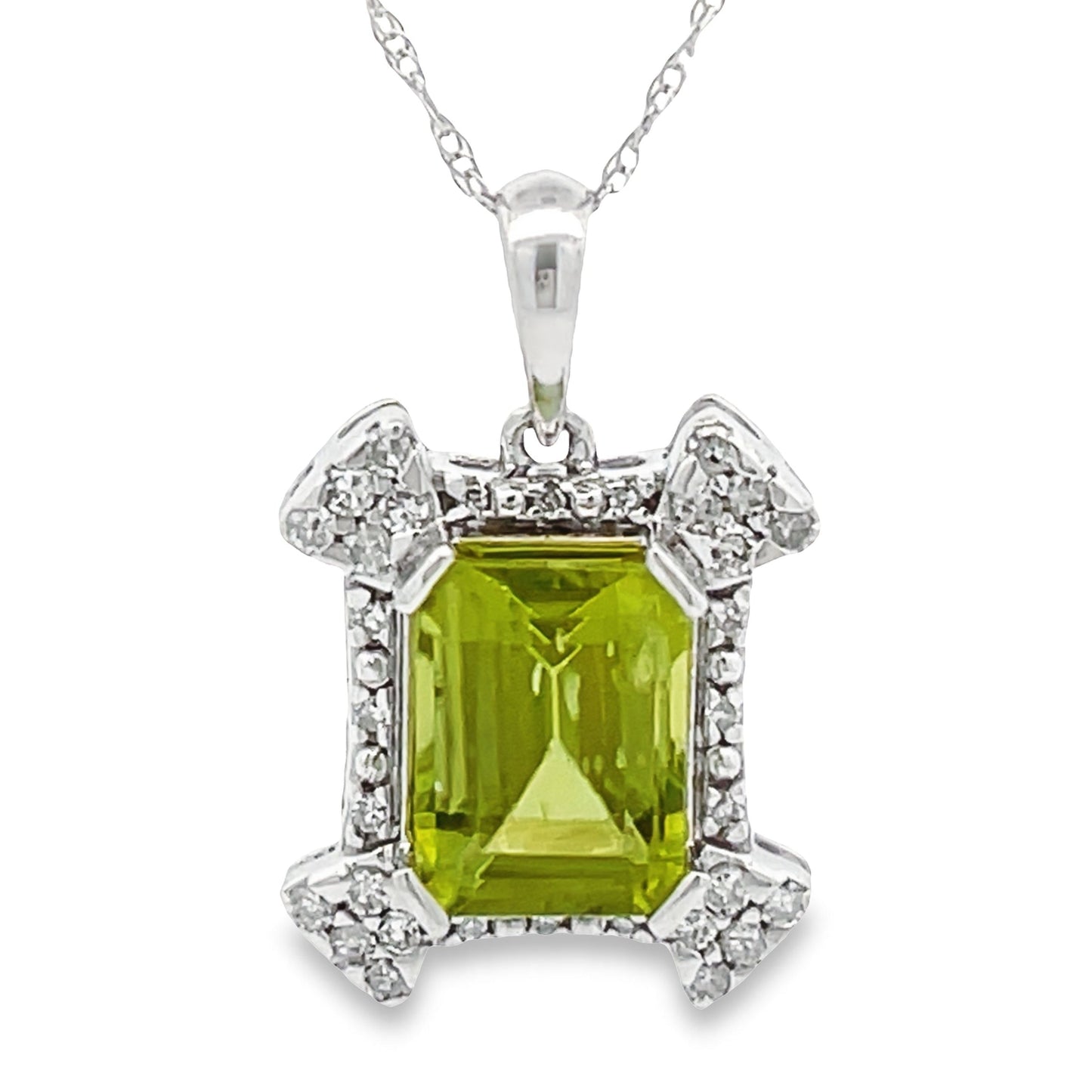 Colgante de Peridoto y Diamante de 1.87ct en Oro Blanco de 10KT