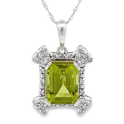 1.87ct Peridot and Diamond Pendant in 10KT White Gold