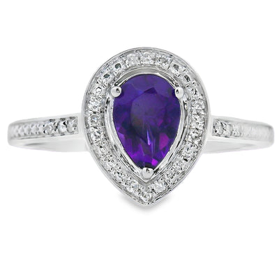 Bague en diamant améthyste naturelle de 0,42 ct en or blanc 10KT