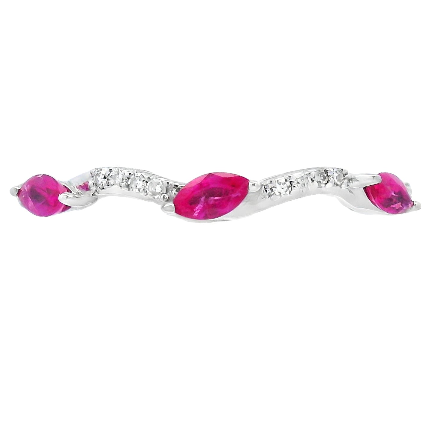 .21ct Bague Empilable en Rubis et Diamants en Or Blanc 14KT
