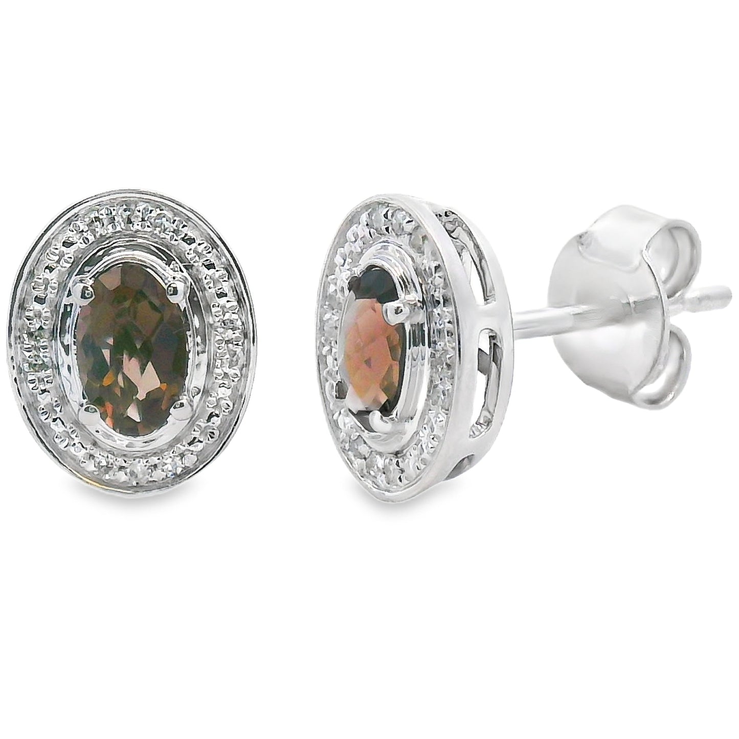 Genuine .45ct Quartz and Diamond Earrings in 10KT White Gold